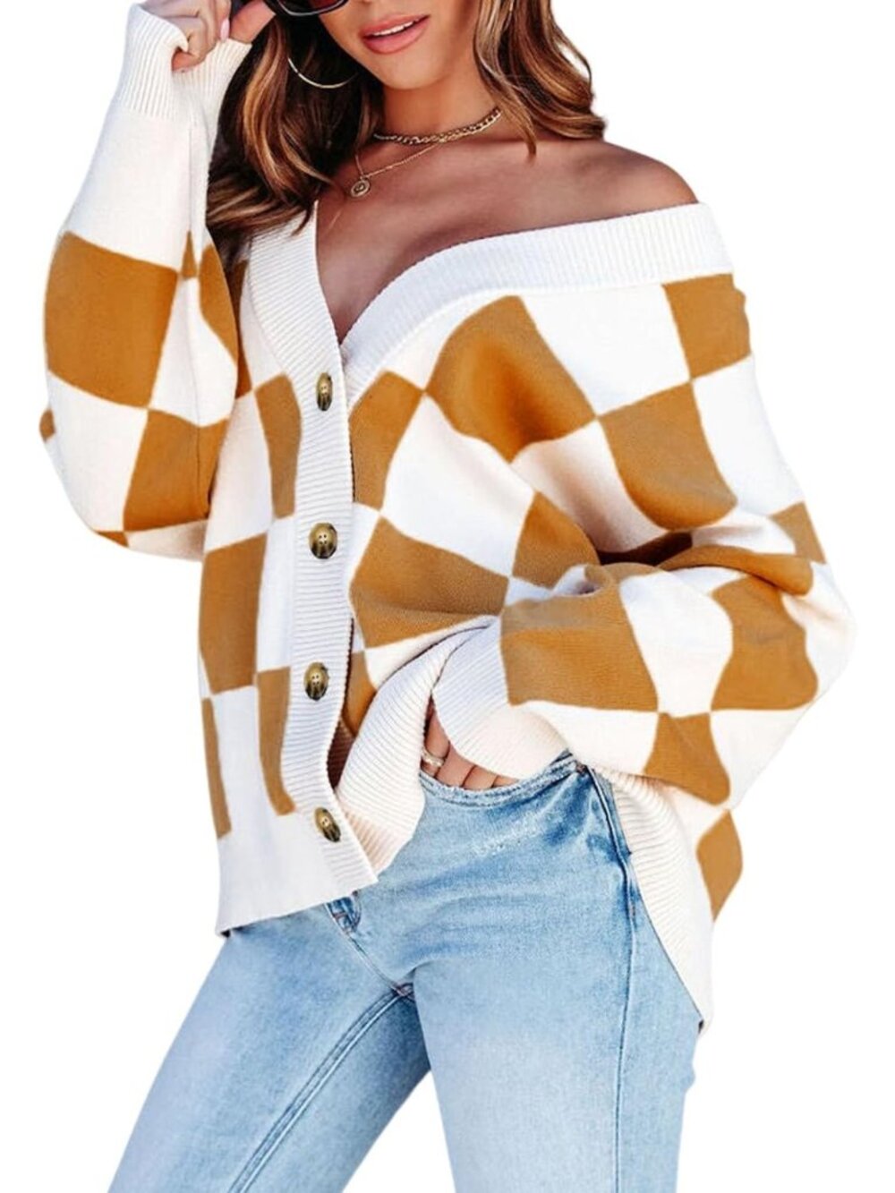Cozy Long Sleeve Cable Knit Plaid Cardigan Sweater for Women - Perfect Layering